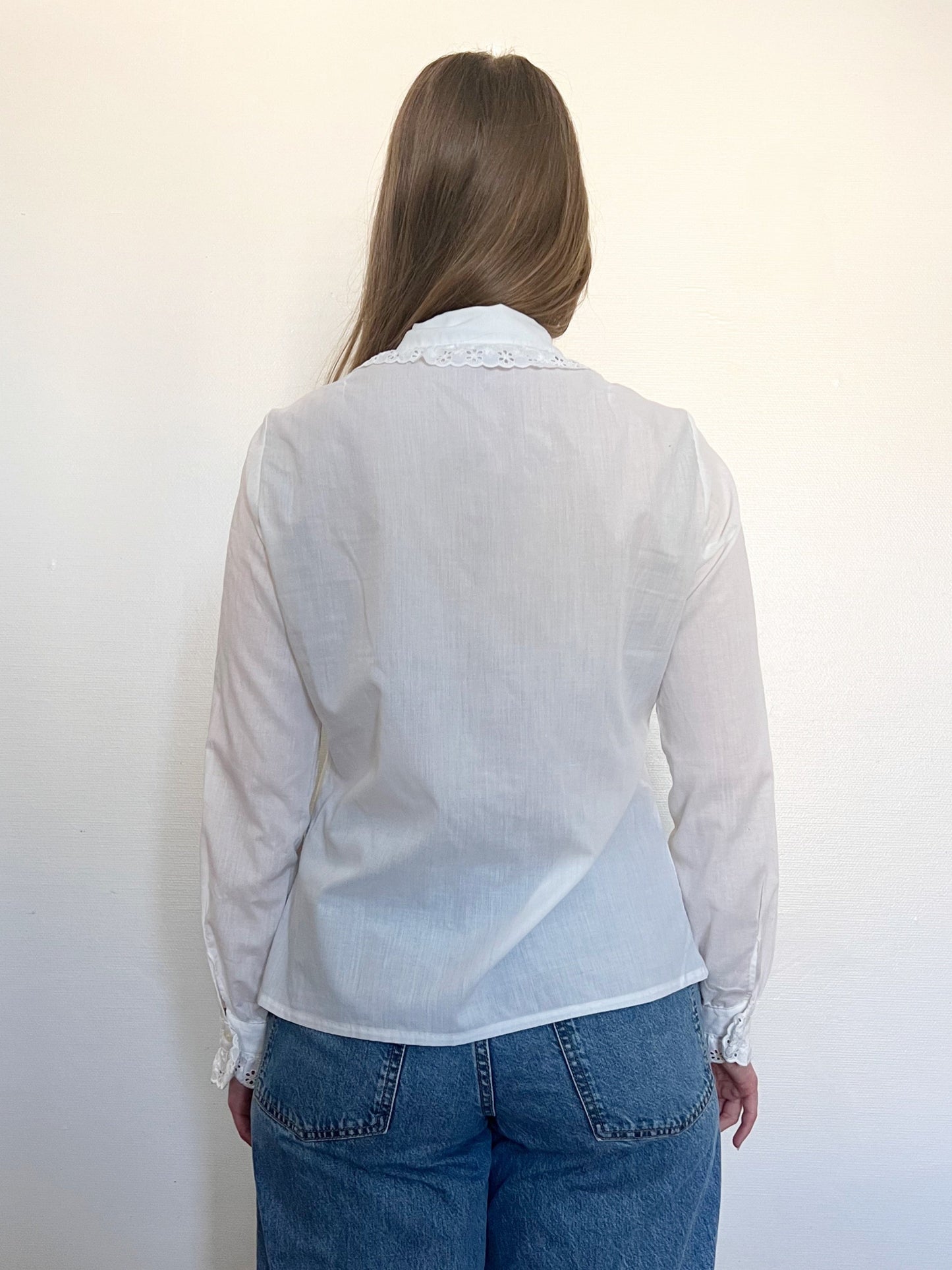 70s white lace blouse, Size M-L