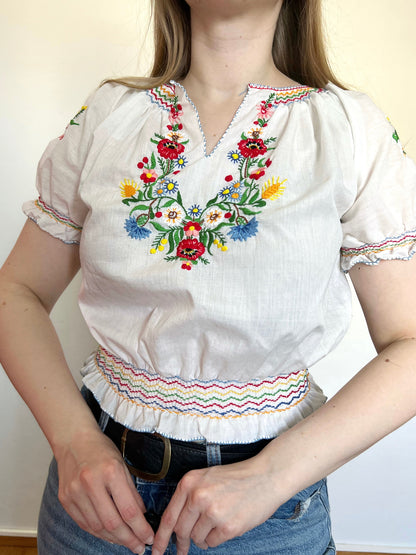 70s hungarian floral blouse, Size S