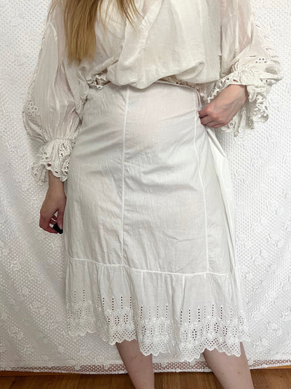 Antique white cotton midi skirt, Size S-M
