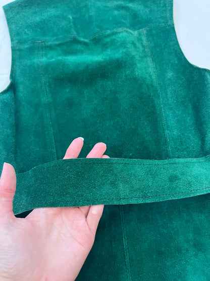 60s green suede dress, Size XS