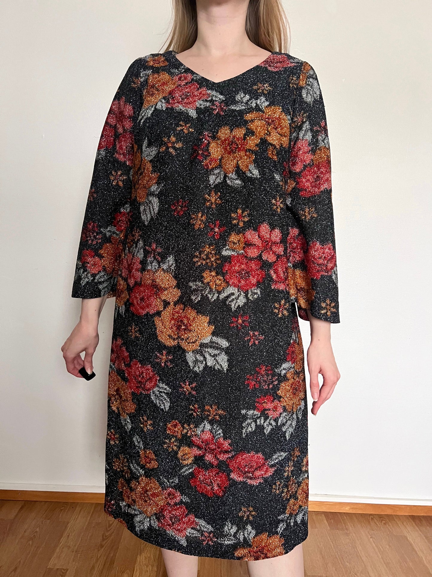 60s glittery flower dress, Size L