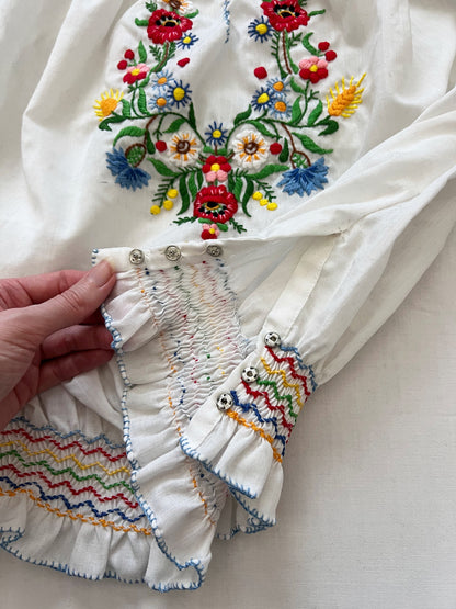 70s hungarian floral blouse, Size S