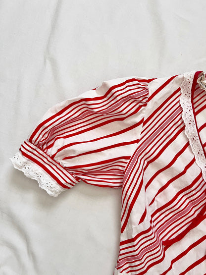 70s cotton red and white stripes maxi dress, Size XS-S