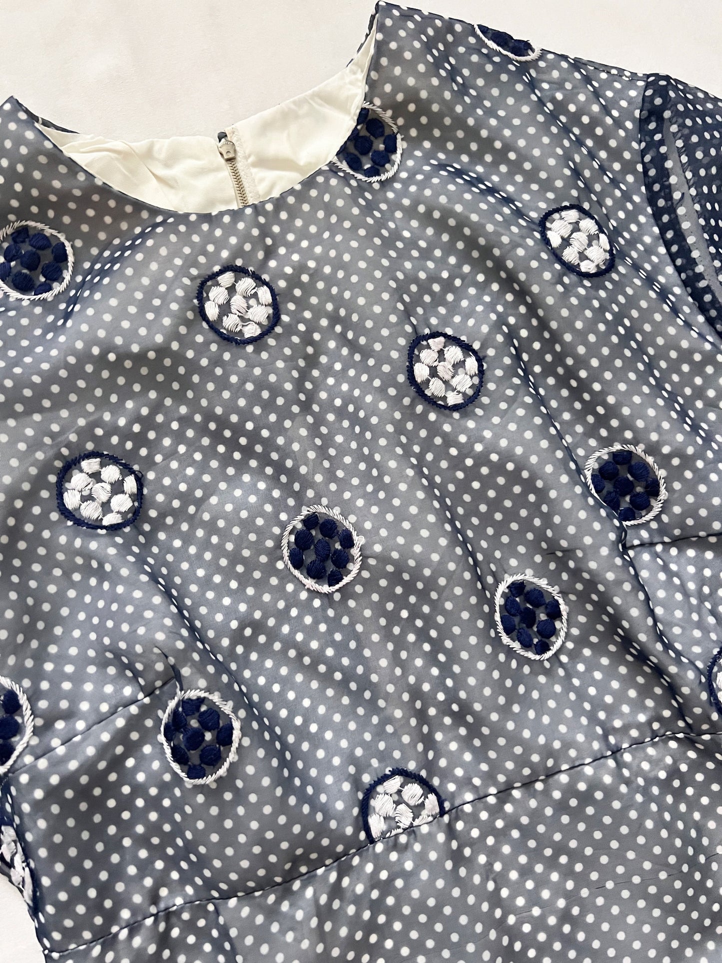 60s blue and white polka dot dress, Size XS-S