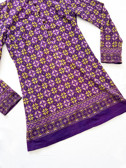 60s purple hooded mini dress, Size XS-S
