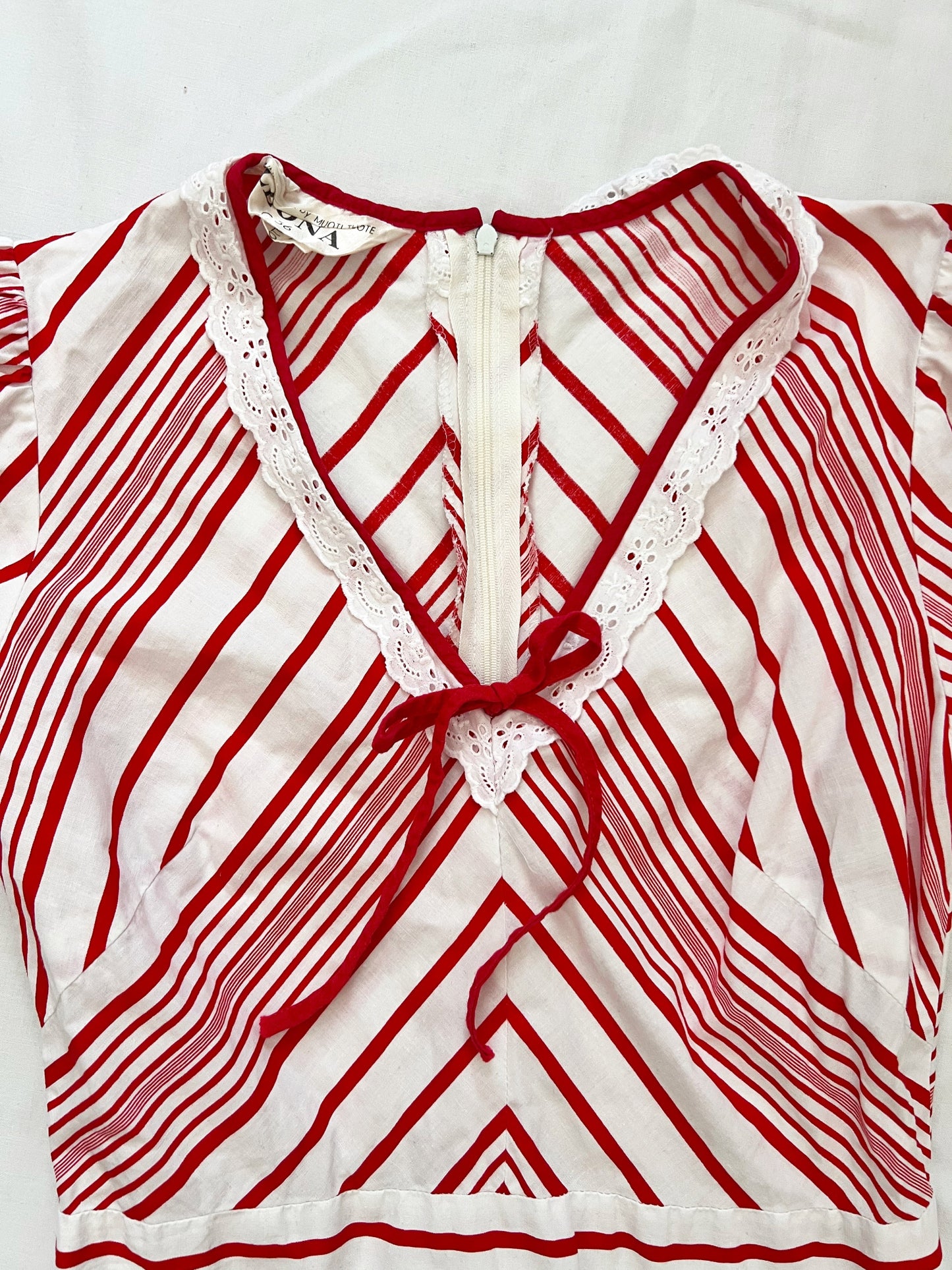 70s cotton red and white stripes maxi dress, Size XS-S