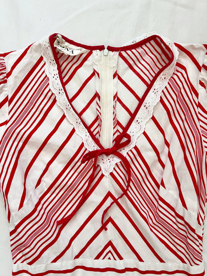 70s cotton red and white stripes maxi dress, Size XS-S