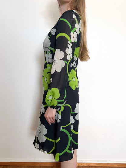 70s dark floral dress, Size M