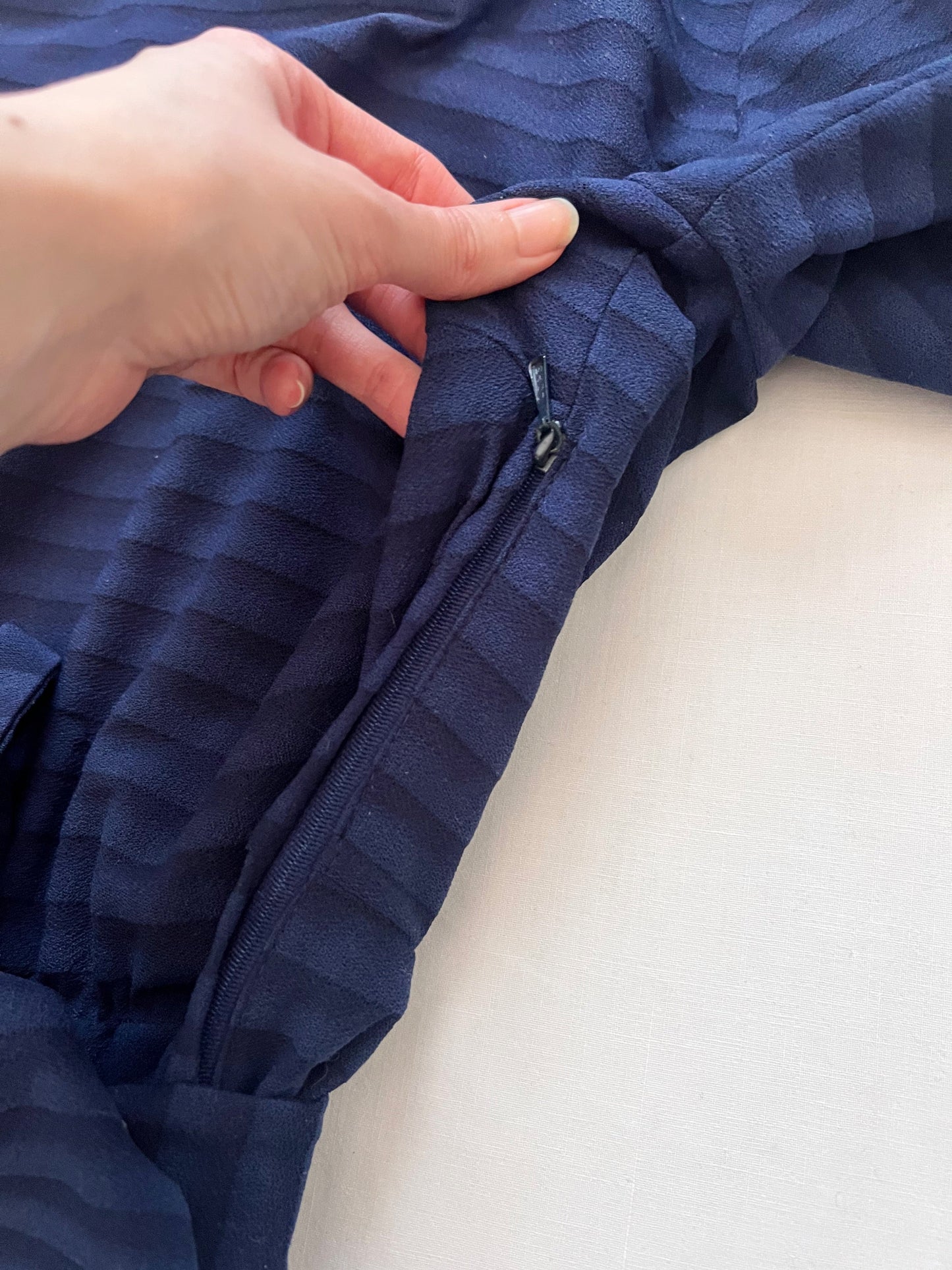 70s navy blue stripes dress, Size L