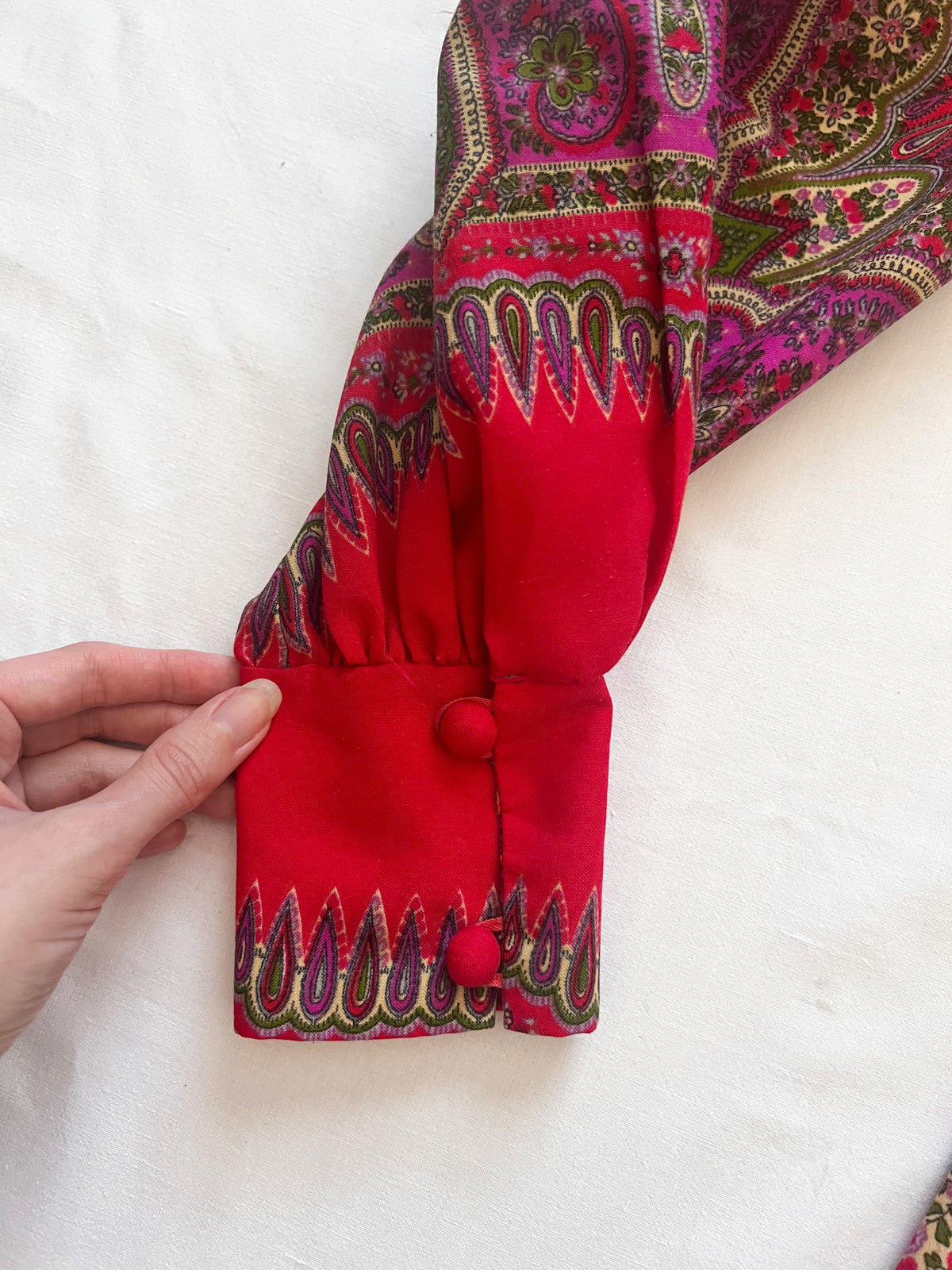 70s red floral Medieval revival maxi dress, Size S-M