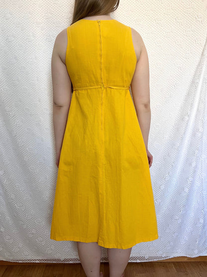 70s 100% cotton yellow sundress, Size S