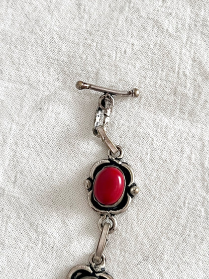 60s red stone and silver bracelet
