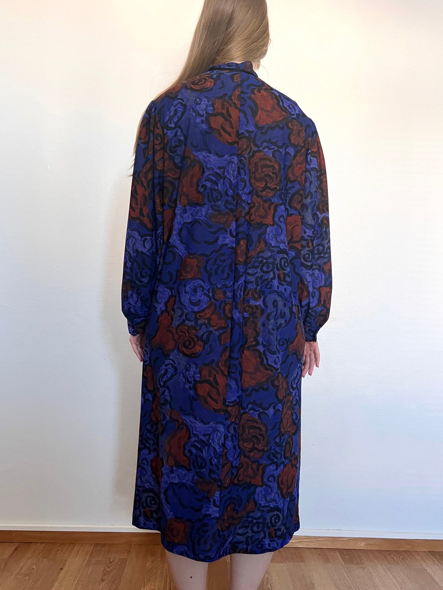 80s bold floral pattern dress, Size L-XL