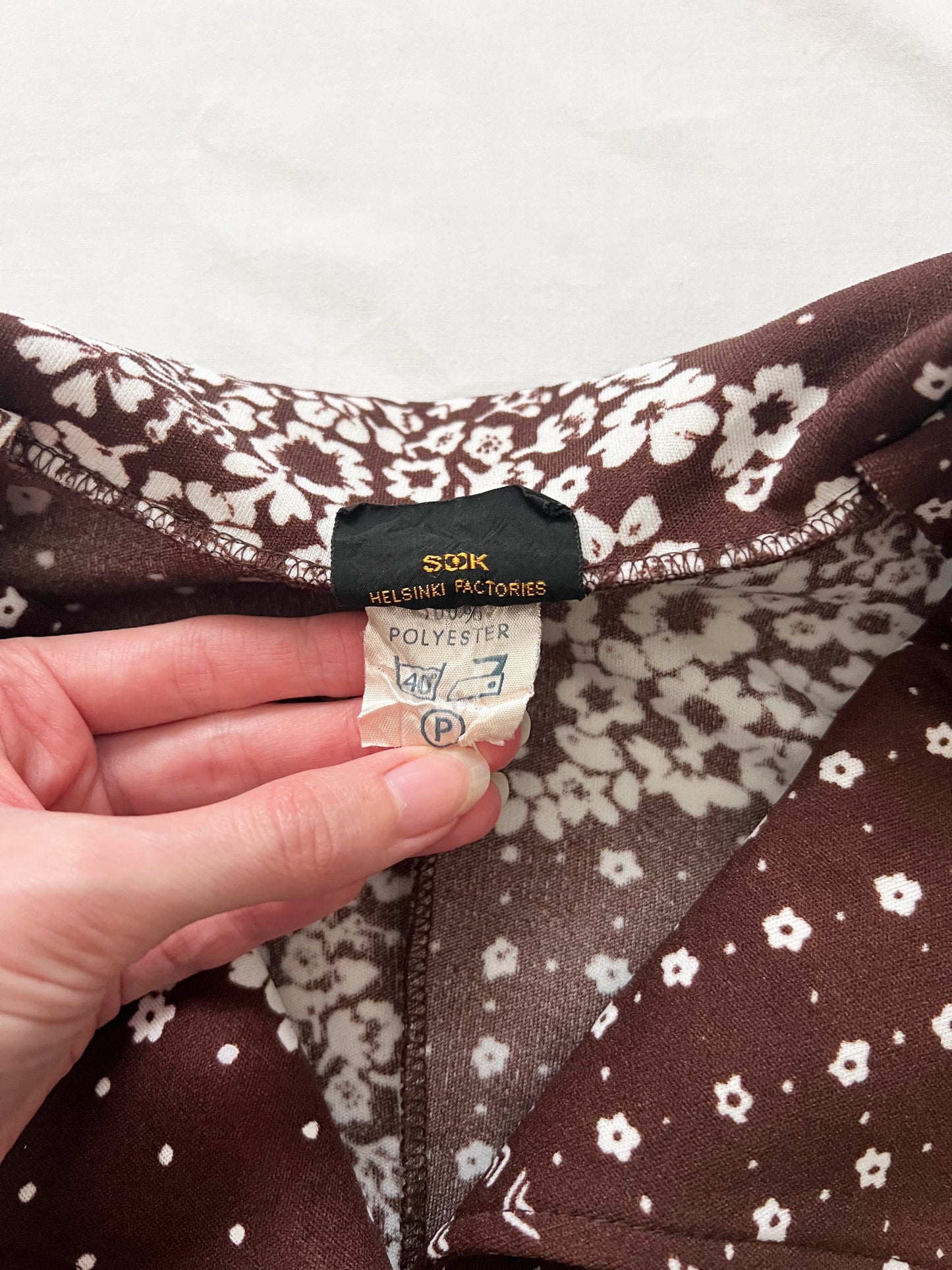 70s brown and white dress, Size S