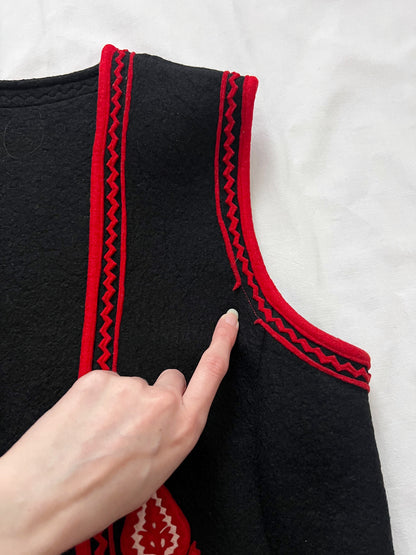 Hungarian felted black, red and white vest, Size XS-S