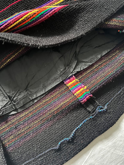 70s black & colorful striped knitted dress, Size S