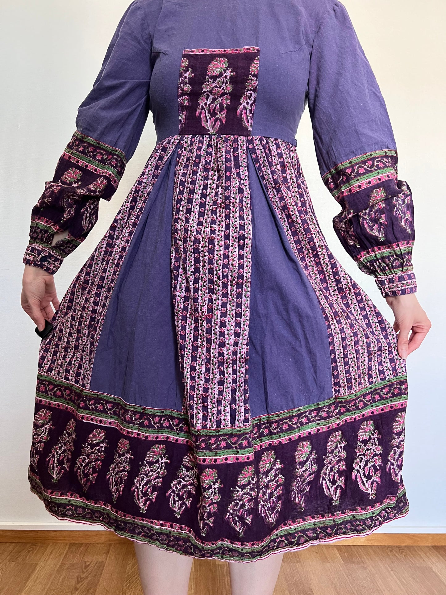 70s purple cotton dress, Size S