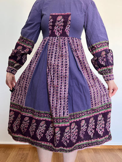 70s purple cotton dress, Size S