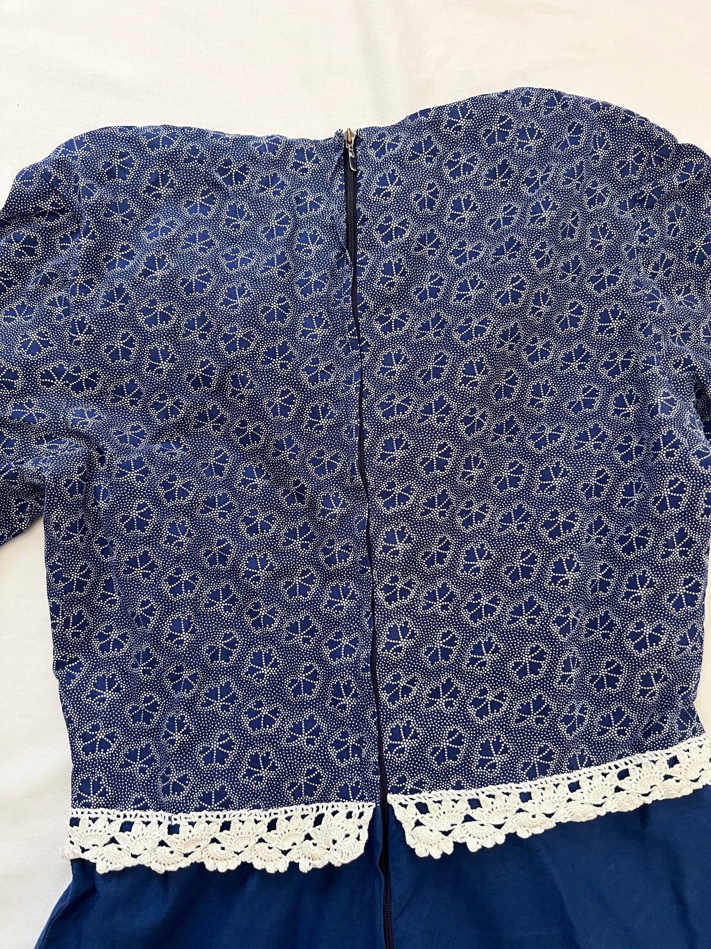 70s blue and white dress, Size XS