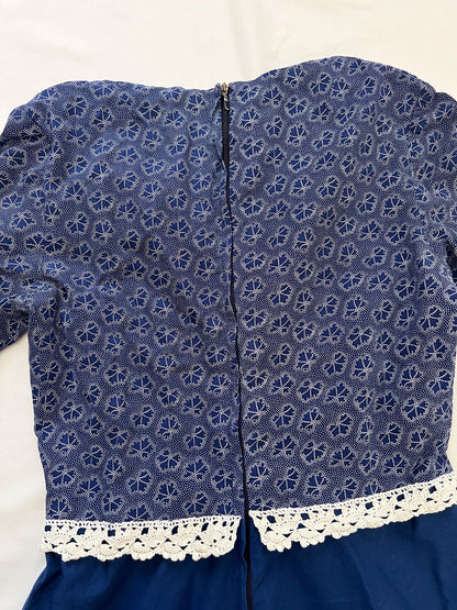 70s blue and white dress, Size XS