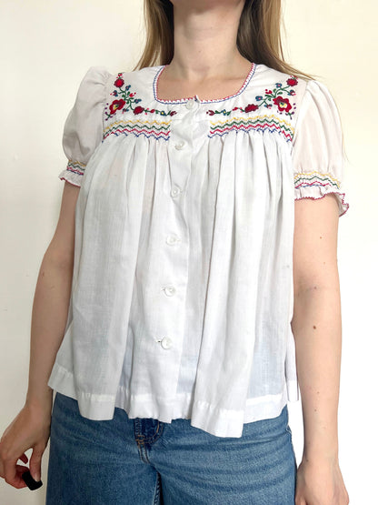 70s babydoll top with embroidery, Size S