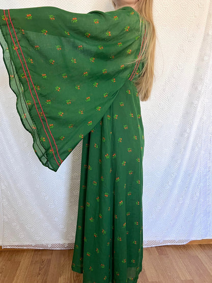 70s green butterfly sleeves dress, Size XS