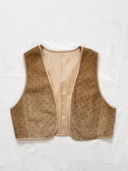 Beige polka dots suede vest, Size M-L