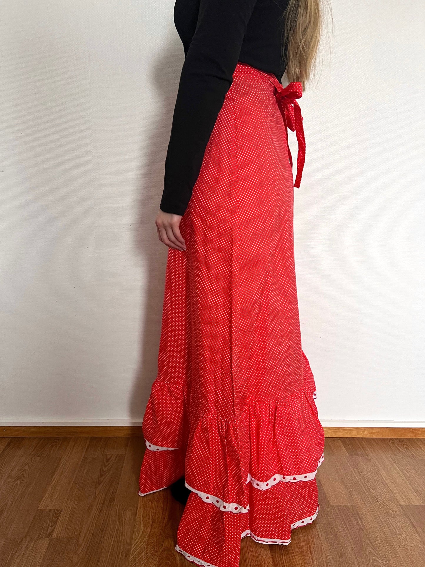 70s Pia & Paula red and white polka dot maxi skirt, Size S