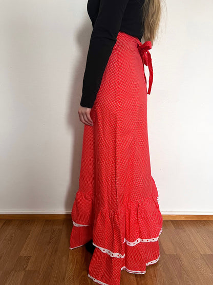 70s Pia & Paula red and white polka dot maxi skirt, Size S