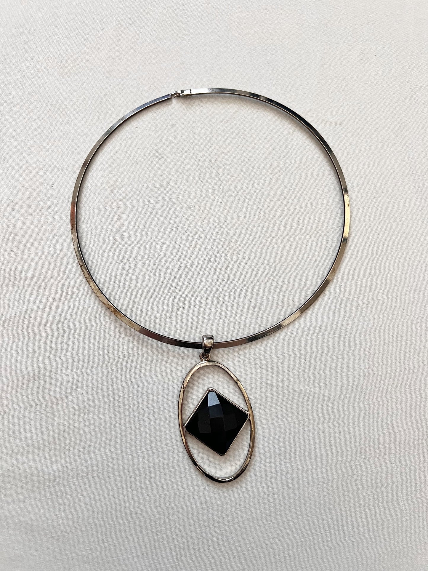 70s black stone choker necklace