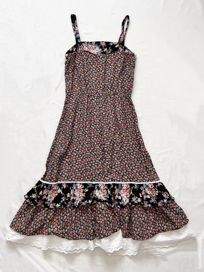 70s cotton floral sundress, Size XS-S