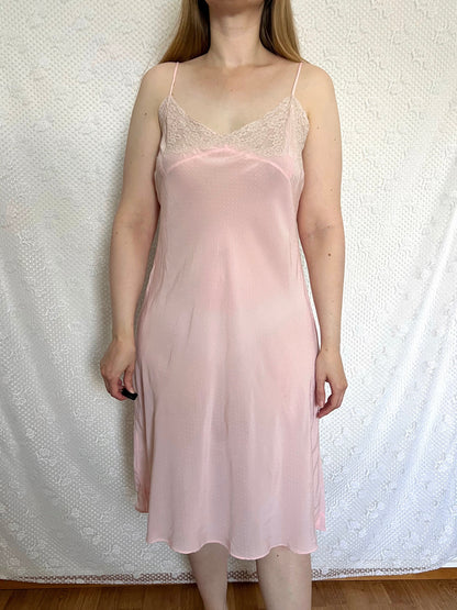 40s pink floral lace nightgown, Size L