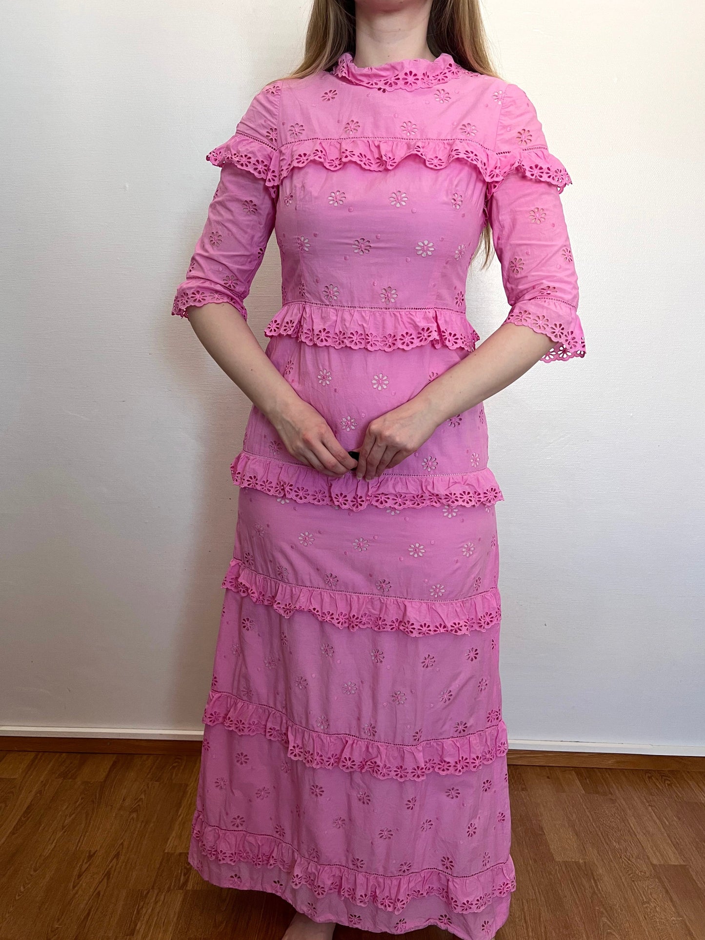 70s pink floral cutout maxi dress, Size S