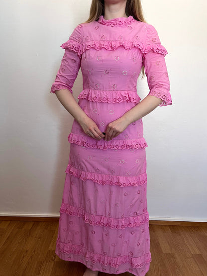 70s pink floral cutout maxi dress, Size S