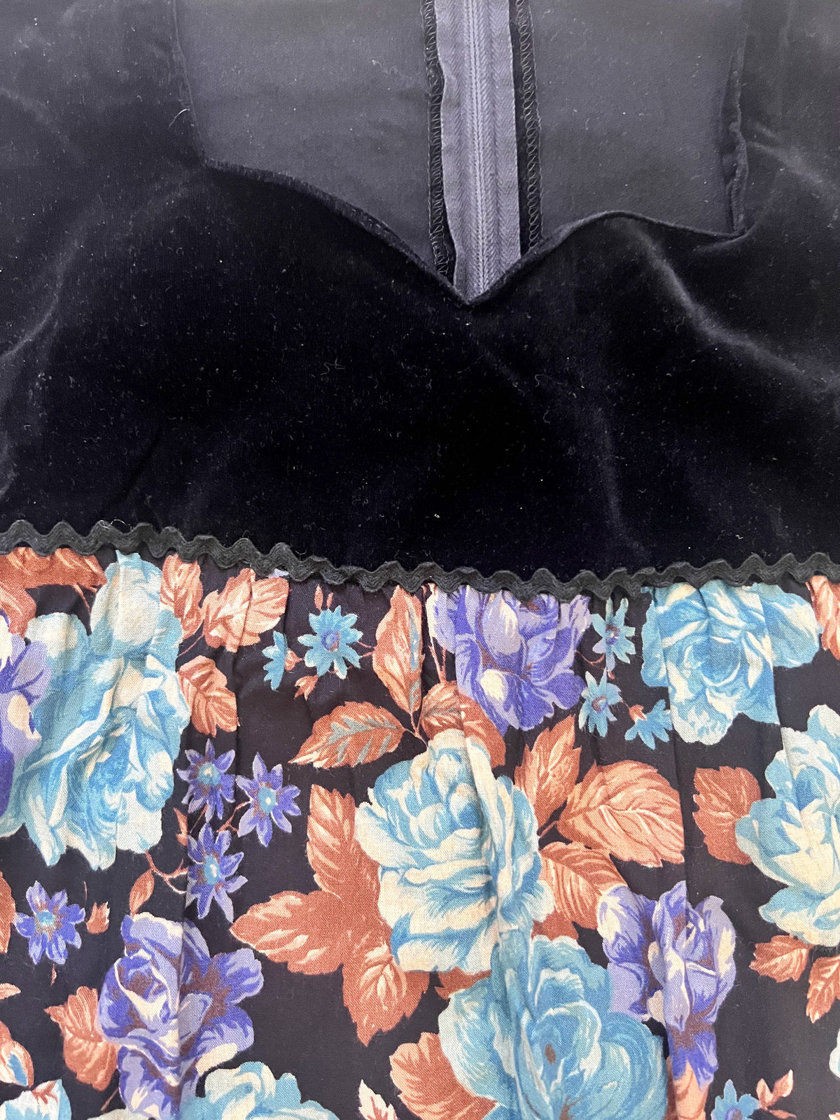 70s floral and velvet dress, Size S