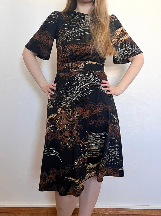 70s dark flared sleeves dress, Size S