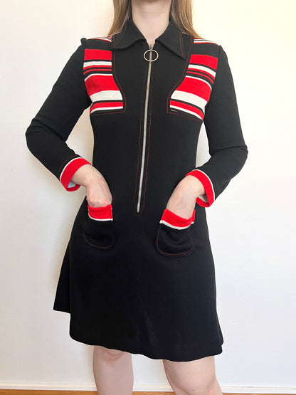 70s black, red, and white dress, Size S
