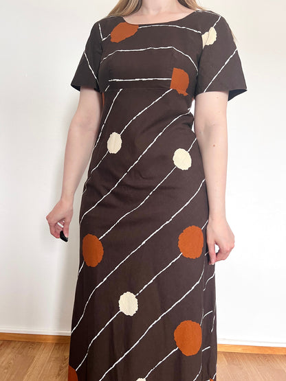 70s brown cotton and rayon dress, Size XS-S