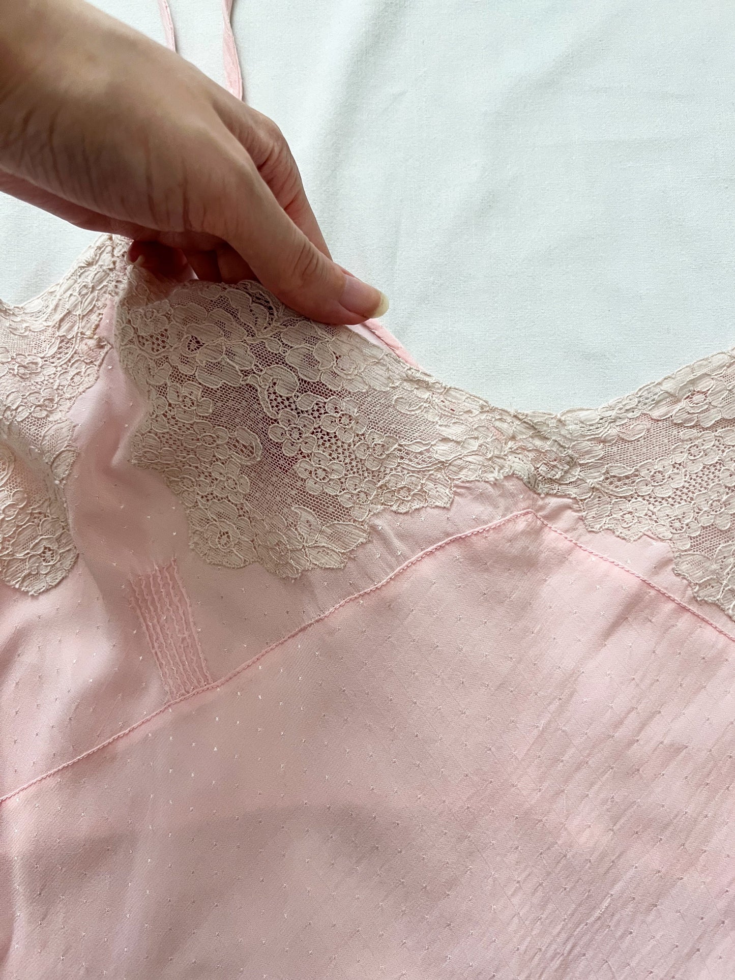 40s pink floral lace nightgown, Size L