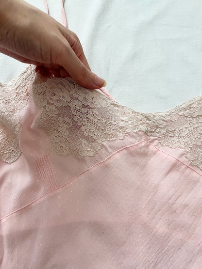 40s pink floral lace nightgown, Size L