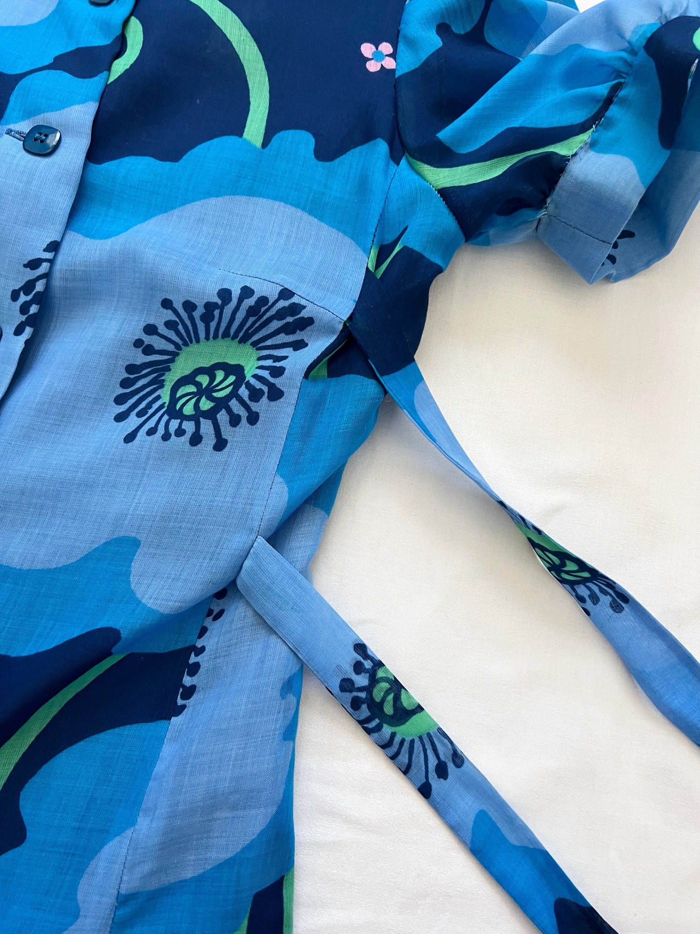 70s blue floral dress, Size XS-S