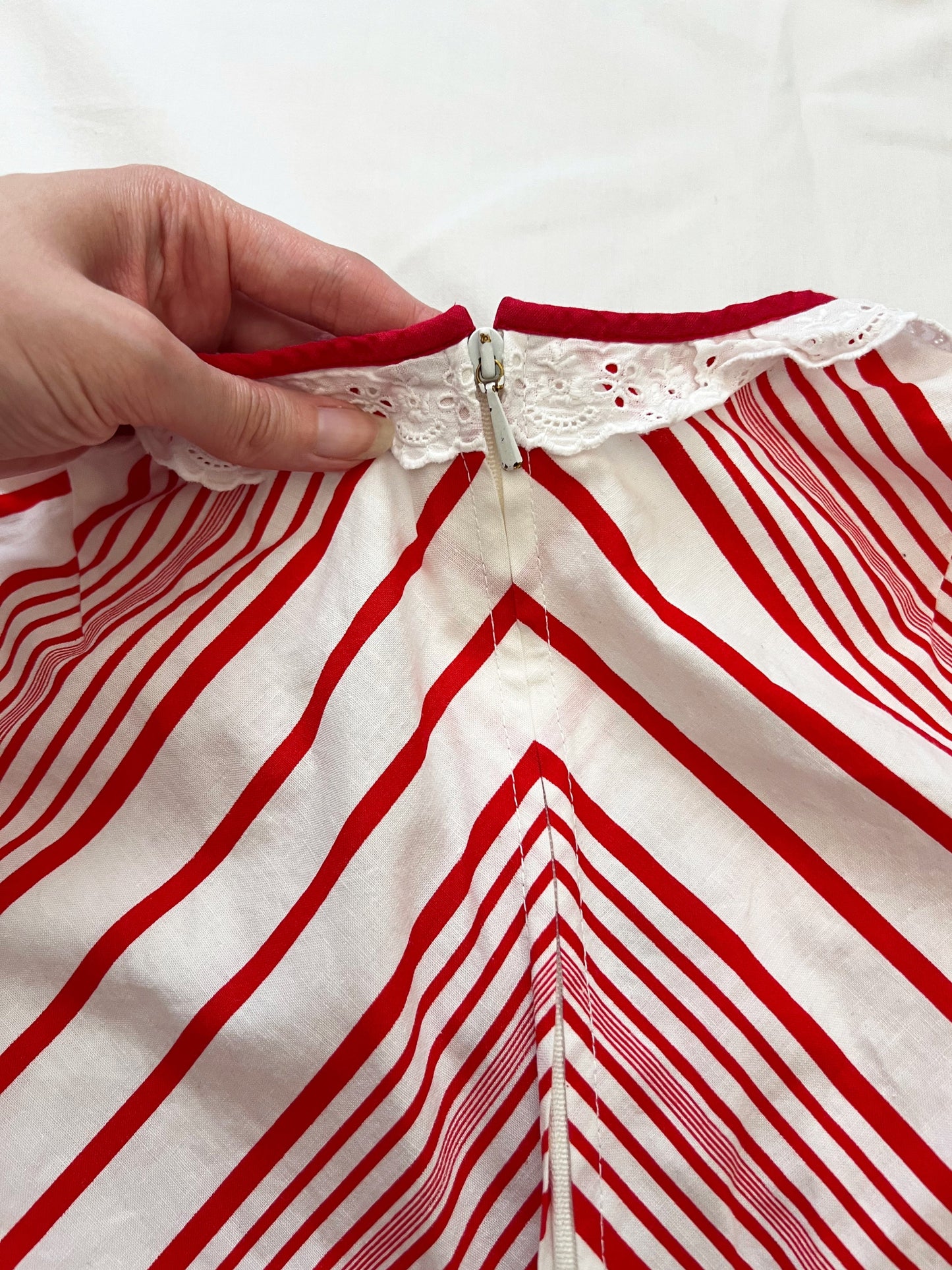 70s cotton red and white stripes maxi dress, Size XS-S