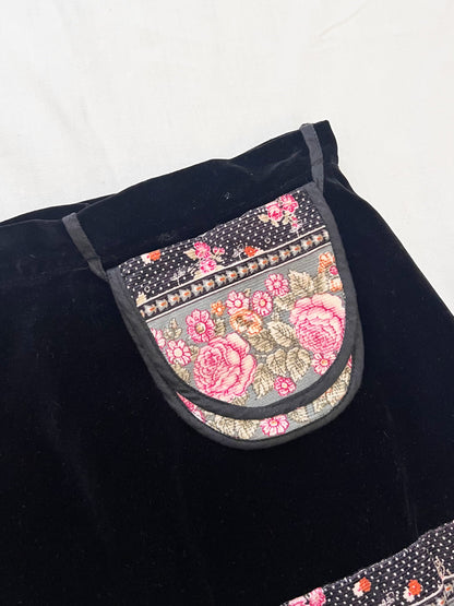 70s velvet and floral maxi skirt, Size S