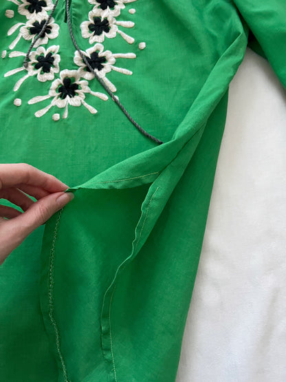 70s green and floral blouse, Size M