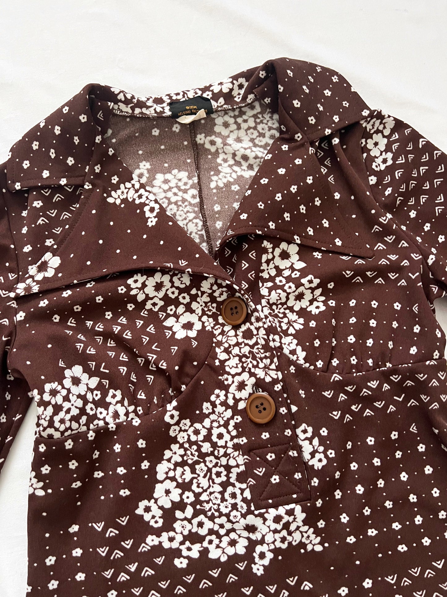 70s brown and white dress, Size S