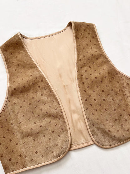 Beige polka dots suede vest, Size M-L
