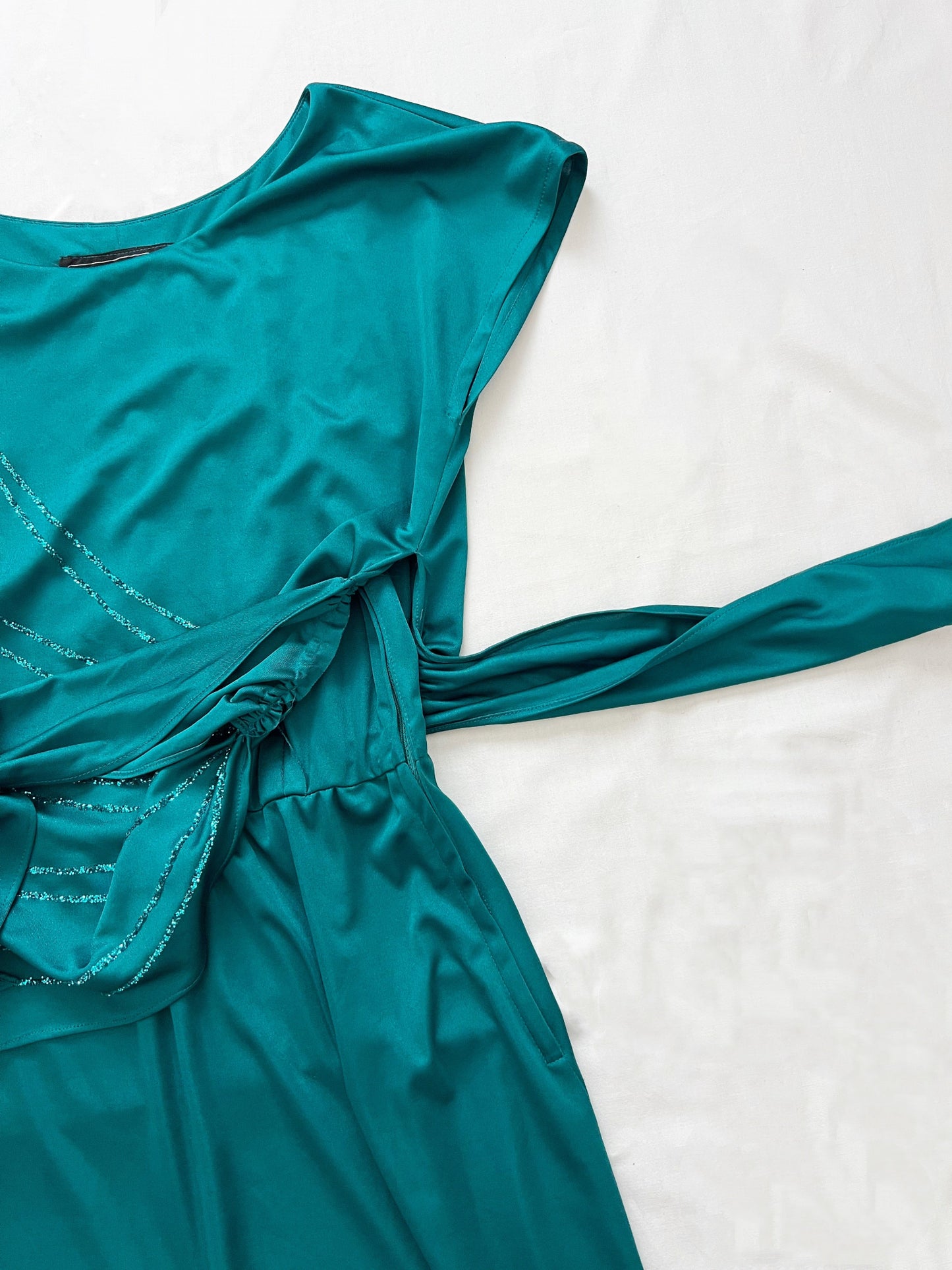 70s teal glitter dress, Size M
