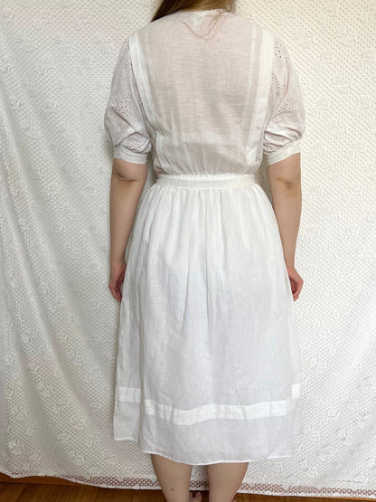 70s cotton and linen white midi dress, Size XS