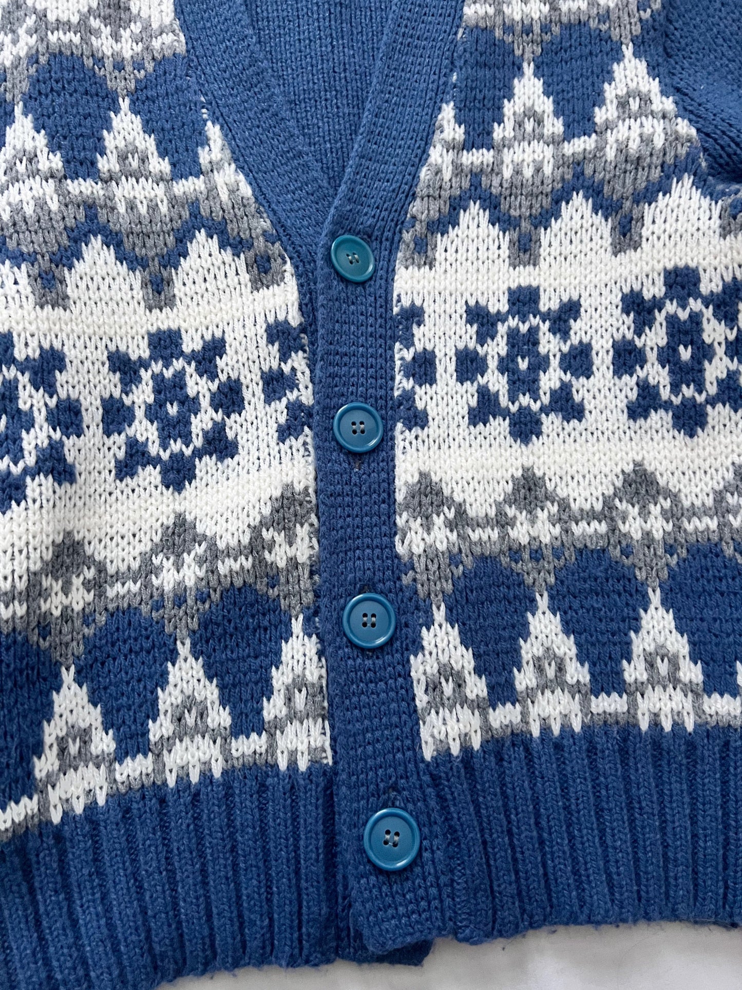 70s blue and white cardigan, Size M-L