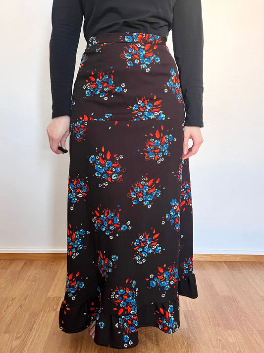 70s brown floral skirt, Size S